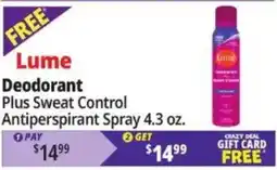 Ocean State Job Lot Lume deodorant plus sweat control antiperspirant spray offer