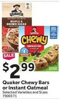 Stop&Shop Quaker chewy bars or instant oatmeal offer