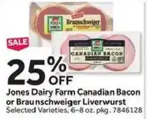 Stop&Shop Jones Dairy Farm Canadian Bacon or Braunschweiger Liverwurst offer