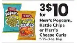 Herr's Popcorn, Kettle Chips or Herr's Cheese Curls