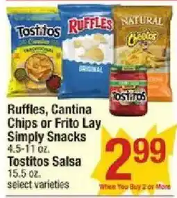 Shaw's Ruffles, Cantina Chips or Frito Lay Simply Snacks offer
