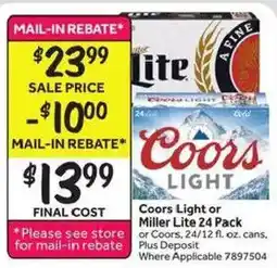 Stop&Shop Coors Light or Miller Lite 24 Pack offer