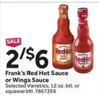 Stop&Shop Frank's Red Hot Sauce or Wings Sauce offer