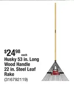 The Home Depot Husky 53 in. Long Wood Handle 22 in. Steel Leaf Rake offer