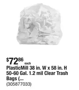 The Home Depot PlasticMill 38 in. W x 58 in. H 50-60 Gal. 1.2 mil Clear Trash Bags (100-Count) offer