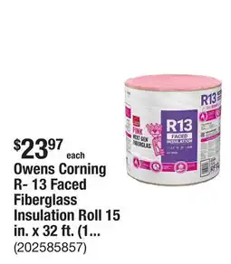 The Home Depot Owens Corning R- 13 Faced Fiberglass Insulation Roll 15 in. x 32 ft. (1 Roll) offer