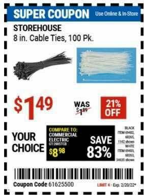 Harbor Freight Tools Storehouse 8 In Cable Ties 100 Pk offer