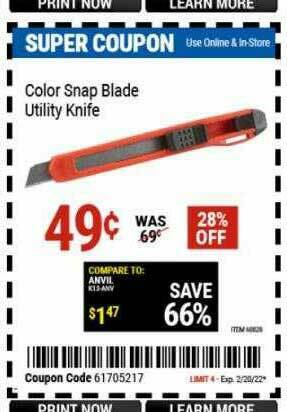 Harbor Freight Tools Color Snap Blade Utility Knife offer