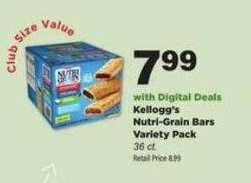 Stater Bros Kellogg's Nutri-Grain Bars Variety Pack offer