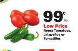 Stater Bros Roma Tomatoes, Jalapeños Or Tomatillos offer