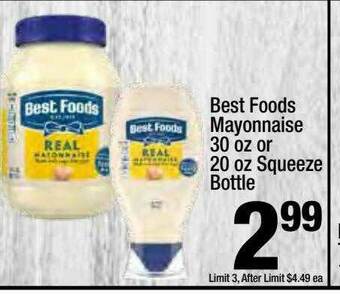 Super King Markets Best Foods Mayonnaise 30 Oz Or 20 Oz Squeeze Bottle offer