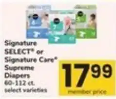 Safeway Signature Select or Signature Care Supreme Diapers offer