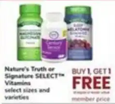 Safeway Nature's Truth or Signature SELECT Vitamins offer