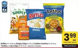 Safeway Ruffles, Simply Chips, Tostitos Cantina, Tostitos or Lay's Dips offer