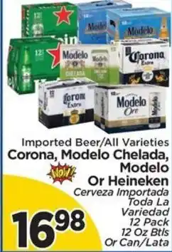 Presidente Imported Beer/All Varieties Corona, Modelo Chelada, Modelo Or Heineken offer