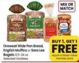 Safeway Croweat Wide Pan Bread, English Muffins or Sara Lee Bagels offer