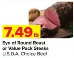 Shop 'n Save Eye of Round Roast or Value Pack Steaks offer