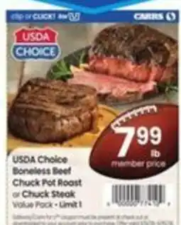 Safeway Usda Choice Boneless Beef Chuck Pot Roast or Chuck Steak Value Pack offer