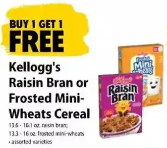 Kellogg's Raisin Bran or Frosted Mini-Wheats Cereal