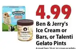 Festival Foods Ben & Jerry's Ice Cream or Bars, or Talenti Gelato Pints offer