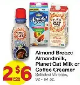 United Supermarkets Almond Breeze Almondmilk, Planet Oat Milk or Coffee Creamer offer