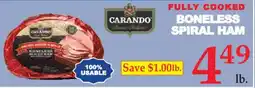 Market Basket Carando boneless spiral ham offer