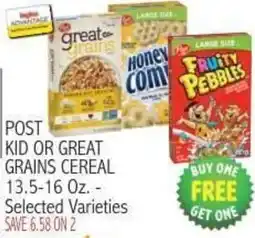 Ingles Markets Post kid or great grains cereal offer
