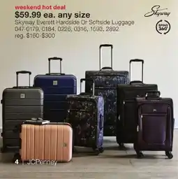 JC Penney Skyway everett hardside or softside luggage offer