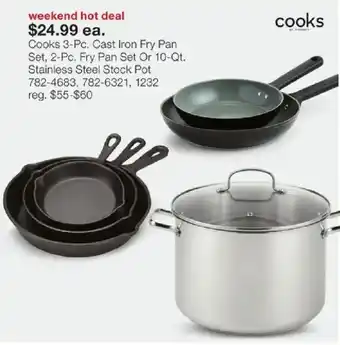 Cooks 3-Pc. Cast Iron Fry Pan Set, 2-Pc. Fry Pan Set Or 10-Qt. Stainless Steel Stock Pot