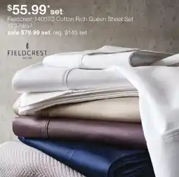 JC Penney Fieldcrest cotton rich queen sheet set offer