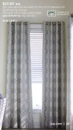 JC Penney Sun Zero Atmosphere Solid Or Print Grommet-Top Curtain offer