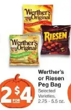 United Supermarkets Werther's or Riesen Peg Bag offer