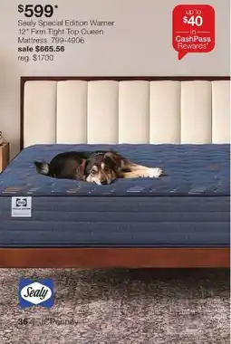 JC Penney Sealy special edition warner 12" firm tight top queen mattress offer