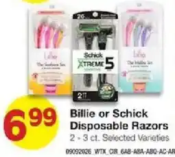 United Supermarkets Billie or Schick Disposable Razors offer