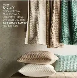 JC Penney Fieldcrest Faux Mink Throws & Decorative Pillows offer