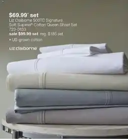 JC Penney Liz claiborne 500tc signature soft supima cotton queen sheet set offer