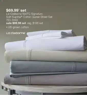 JC Penney Liz claiborne 500tc signature soft supima cotton queen sheet set offer