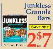 Market Basket Junkless granola bars offer