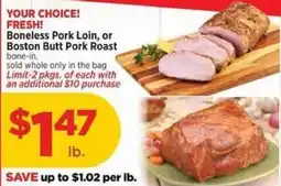 H-E-B Boneless Pork Loin, or Boston Butt Pork Roast offer