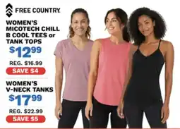 Big 5 Free Country women's micotech chill b cool tees or tank tops offer