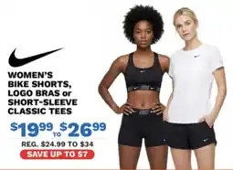 Big 5 Nike women's bike shorts, logo bras or short-sleeve classic tees offer