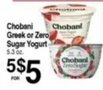 Superior Grocers Chobani Greek or Zero Sugar Yogurt offer