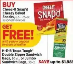 H-E-B Cheez-it snap'd cheesy baked snacks offer