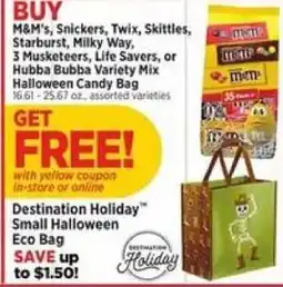 H-E-B M&M's, Snickers, Twix, Skittles, Starburst, Milky Way, 3 Musketeers, Life Savers, or Hubba Bubba Variety Mix Halloween Candy offer
