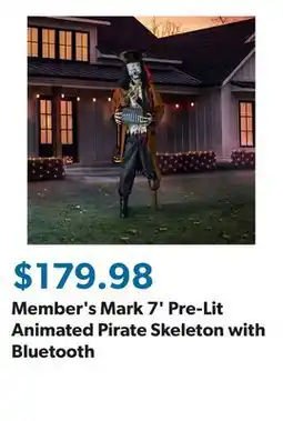 Sam's Club Member's Mark 7' Pre-Lit Animated Pirate Skeleton with Bluetooth offer