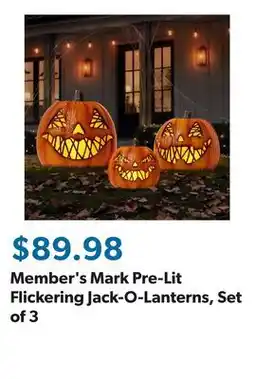 Sam's Club Member's Mark Pre-Lit Flickering Jack-O-Lanterns, Set of 3 offer