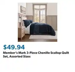 Sam's Club Member's Mark 3-Piece Chenille Scallop Quilt Set, Assorted Sizes offer