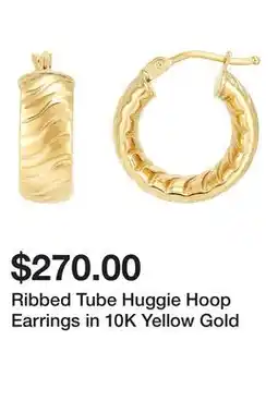 Belk Ribbed Tube Huggie Hoop Earrings in 10K Yellow Gold offer