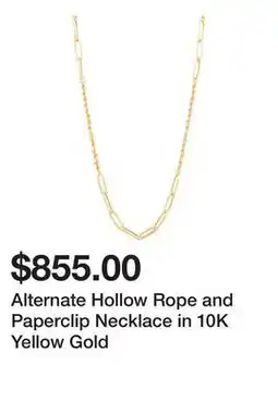Belk Alternate Hollow Rope and Paperclip Necklace in 10K Yellow Gold offer