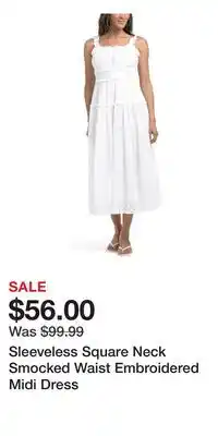 TJ Maxx Sleeveless Square Neck Smocked Waist Embroidered Midi Dress offer